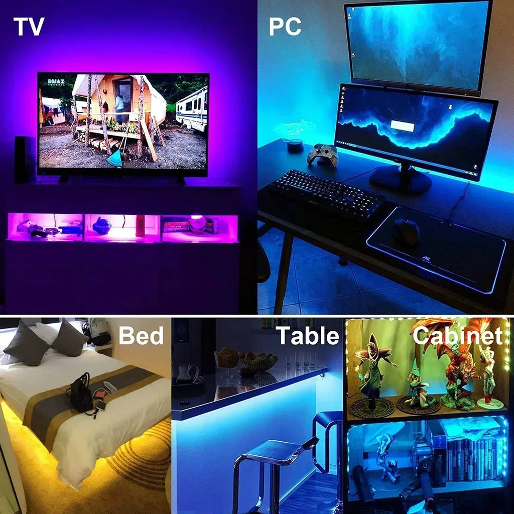 RGB LED-Lichtstreifen USB 5V Musik-Synchronisation RGB 5050 LED-Leuchten Flexible Lampenbänder für TV-Hintergrundbeleuchtung Raumdekoration 1m-30m