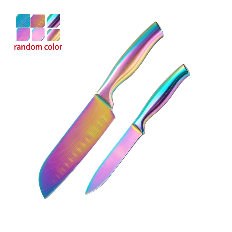 BAFENGS Rainbow Stainless Steel Kitchen Knife Set