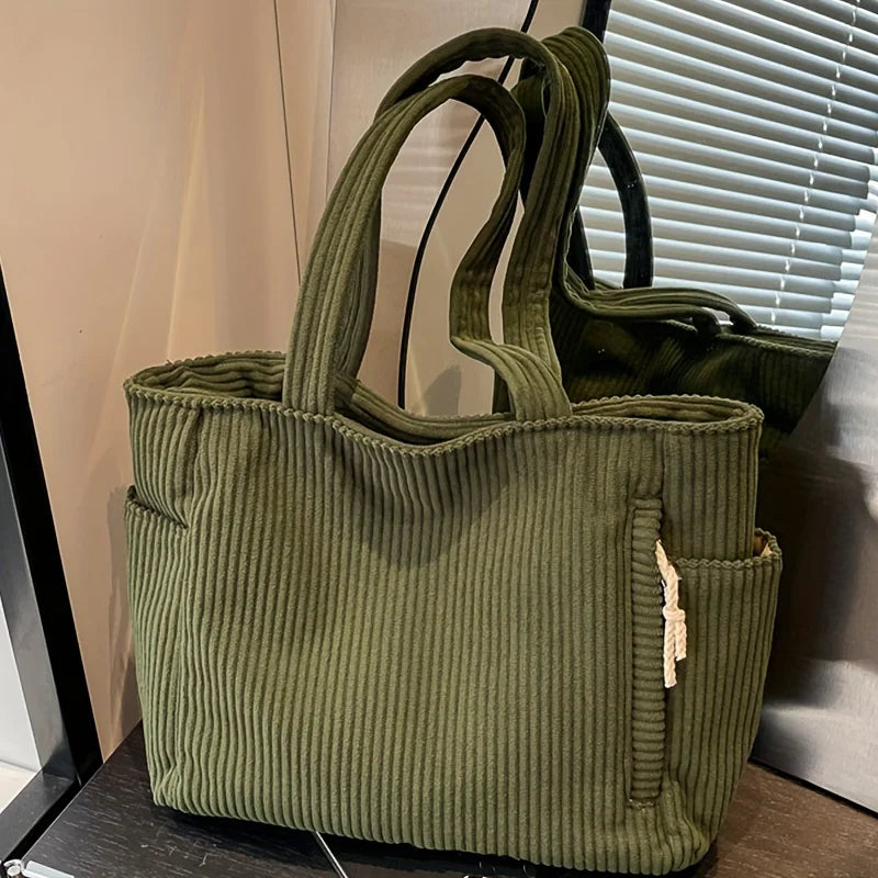 Cord Canvas Umhängetasche Lässige einfarbige Einkaufstasche mit mehreren Fächern für Damen Pendeln Einkaufen Fitness Aufbewahrung Handtasche