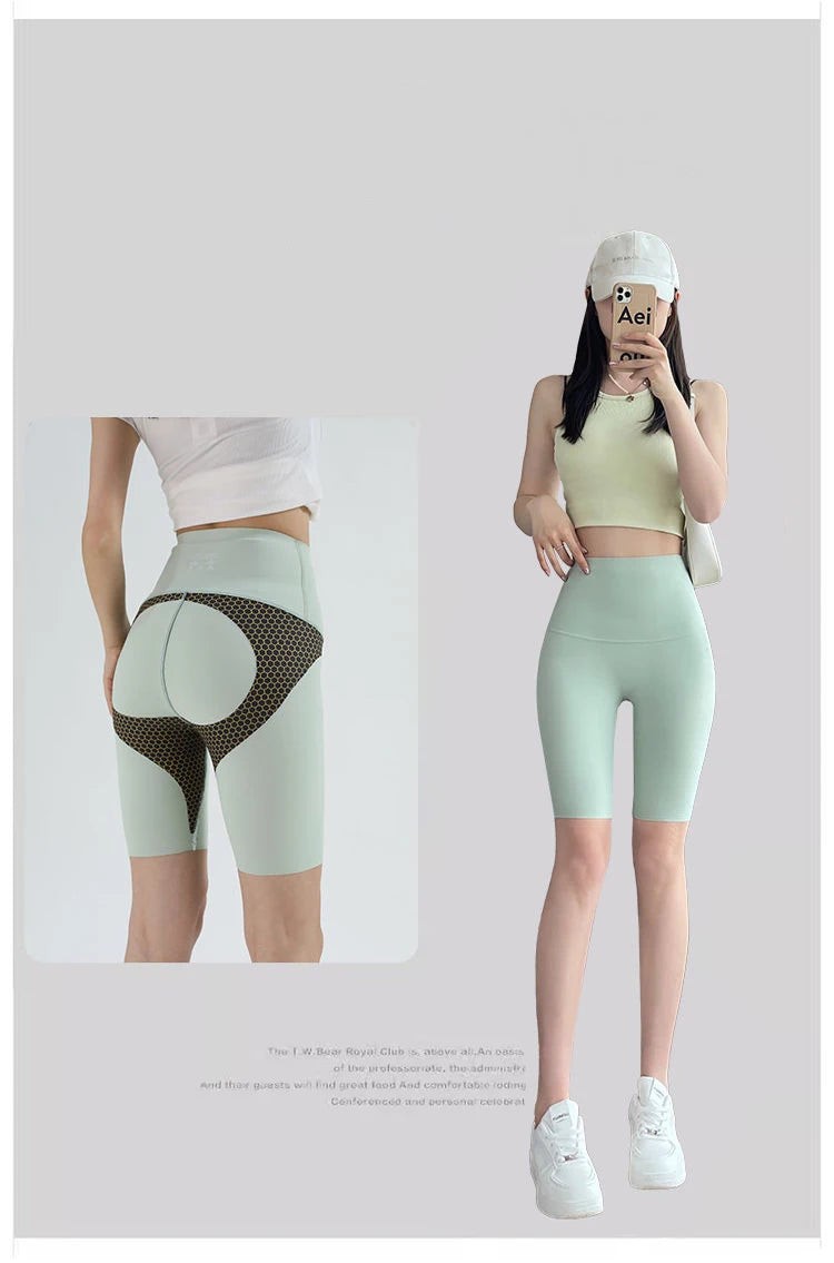 BIVIGAOS Liquid Cycling Shorts Women Honeycomb High Waist Tummy Control Butt Lifter Seamless Fitness Sports Biker Short Leggings