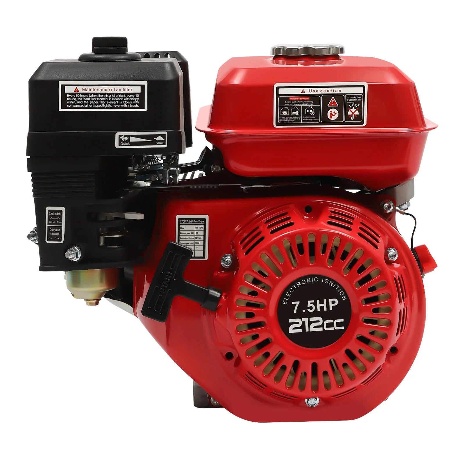 4-Takt 212cc Benzinmotor, 7,5PS 4000W 3600 U/min Einzylinder-Handstart-Benzinmotor, Kurbelwellendurchmesser 20mm