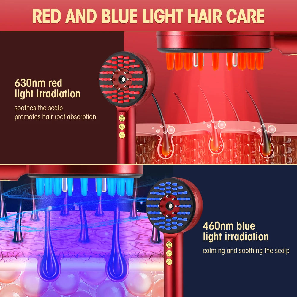 3 Modi Elektrischer Massagekamm Tragbarer Rotlicht-Laserkamm für Haarfollikel auf dem Kopf, Applikator für ätherische Öle