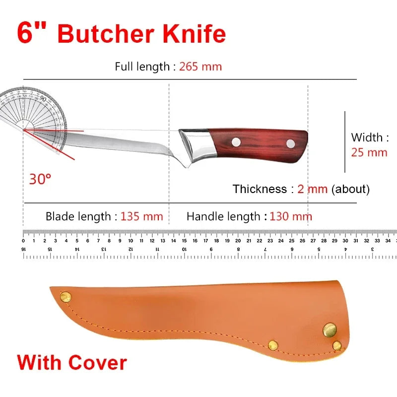 Küchenausbeinmesser Edelstahl Fleischermesser Obstschälmesser ABS-Griff Schweinefleisch Rindfleisch Schaf Fisch Schneidemesser mit Abdeckung