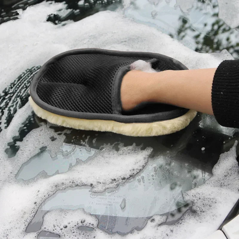 1Stk. Autowasch-Imitat-Wollhandschuhe Verdickte Plüsch-Autoputzhandschuhe Wachspolierer Autoreinigungsprodukte Reinigungstuch