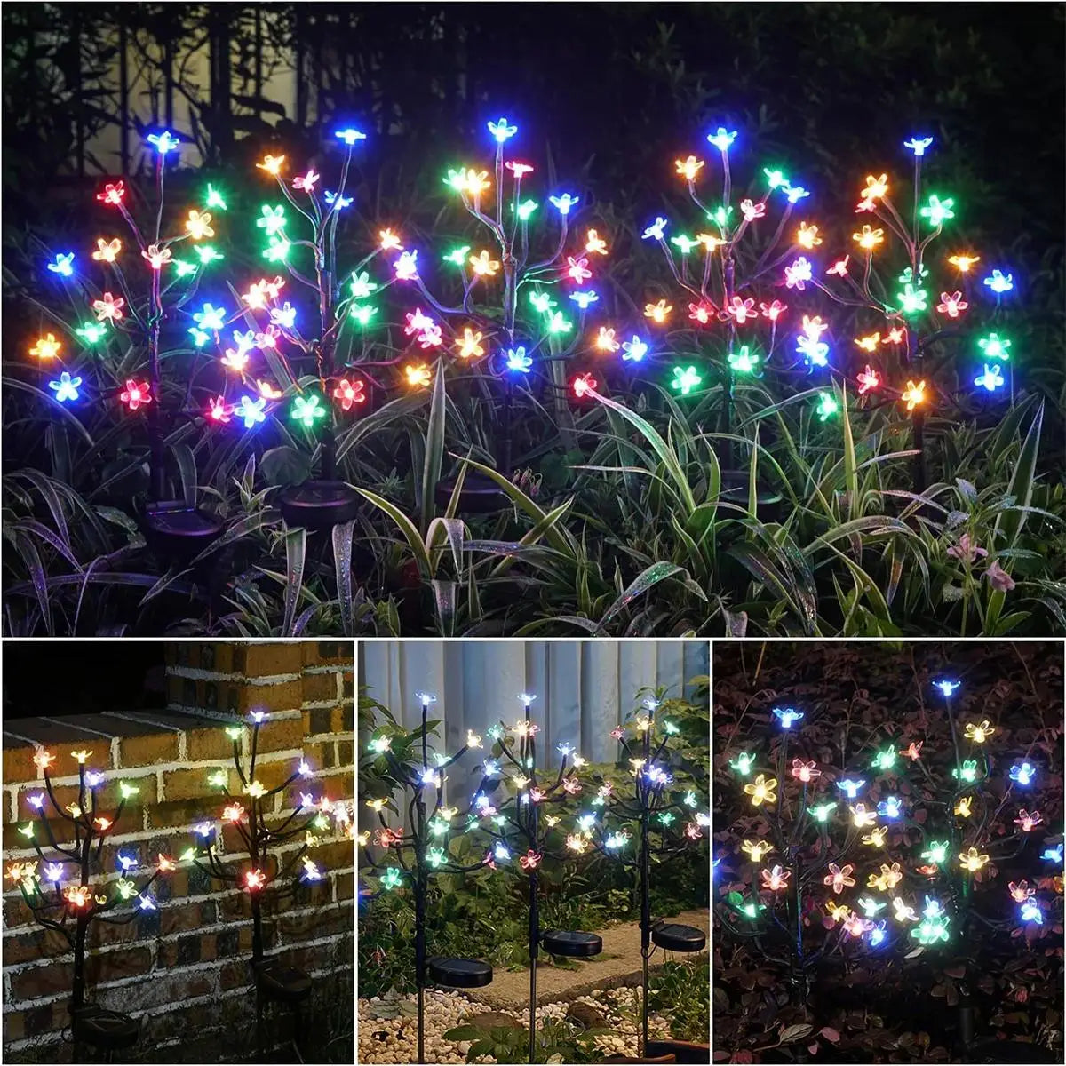 Solar Kirschblüten-Bodenlampe Wasserdichte Gartenlampe mit Solarenergie LED-Leuchten Landschaftsblume Außenatmosphäre Wegbeleuchtung