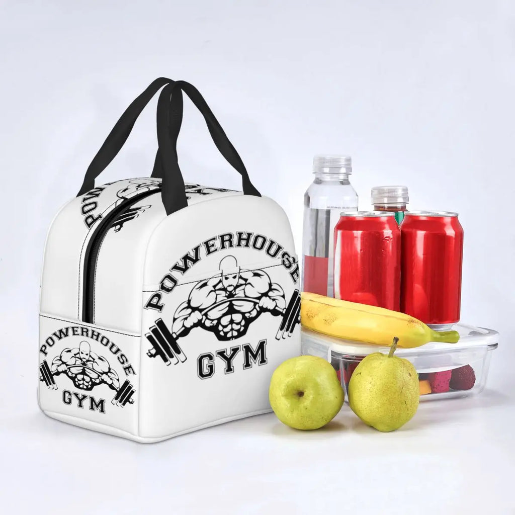 Powerhouse Gym Logo Isolierte Lunchtaschen für Arbeit Schule Bodybuilding Fitness Tragbare Thermokühler Bento Box Frauen Kinder