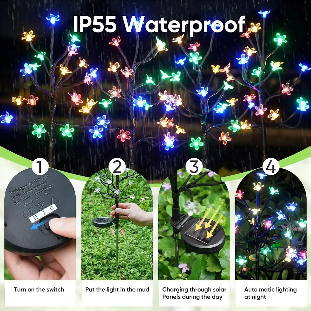 Solar Cherry Blossom Ground Lamp Waterproof Garden Powered Light Led Lights Landscape Flower Outdoor Atmosphere Pathway Lighting