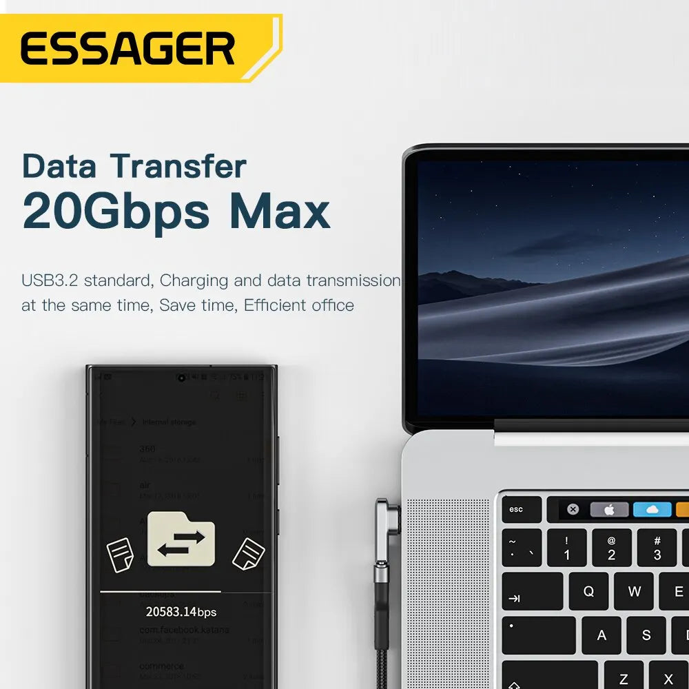 Essager PD 100W Magnetischer USB C OTG Adapter Schnellladung Typ C Magnetischer Anschluss 20Gbp Datensynchronisation 4K@60Hz für Macbook Laptop