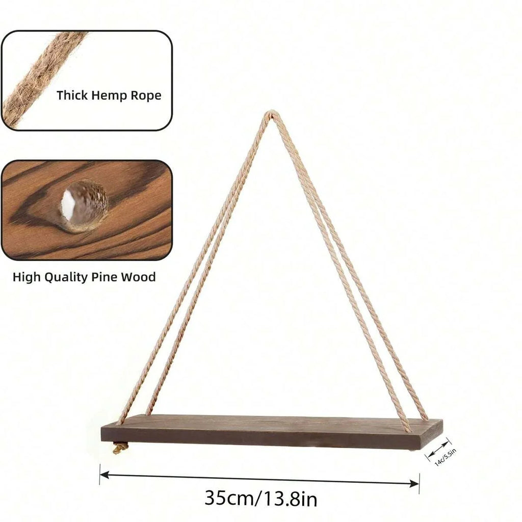 1PCS decoración de pared, cuerda colgante, maceta, estante de almacenamiento, estante de madera para colgar en la pared, decoración colgante, decoración del hogar
