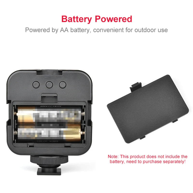 Miniluz de vídeo LED portátil, iluminación fotográfica de 6500 K, lámpara de relleno para selfie de teléfono móvil y transmisión en vivo con 3 zapatas frías, lámpara para vlogs