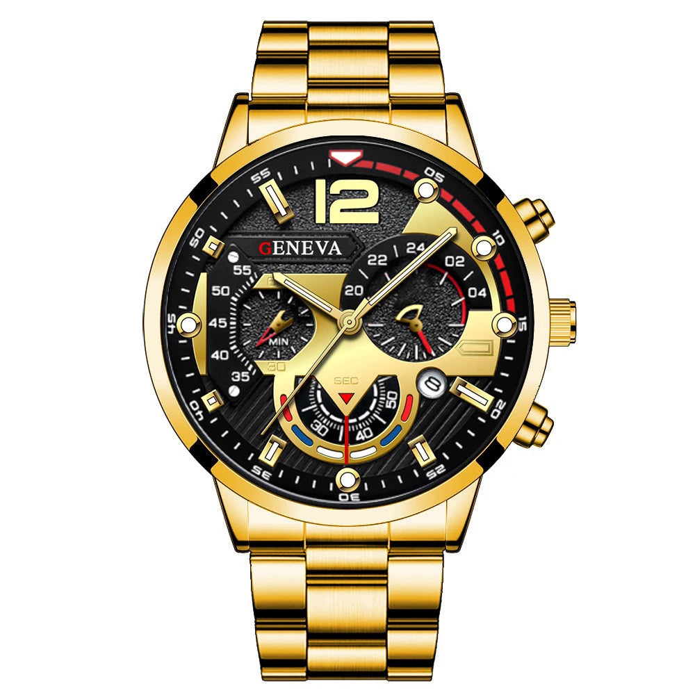 Modische Herrenarmbanduhr Edelstahlarmband Analog Quarz Armbanduhr mit Kalender