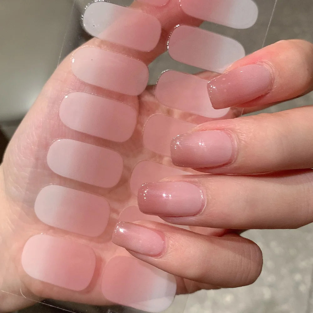 Semi-cured Gel-Nagelsticker, einfarbig, halbgebackene Nagelspitzen, vollständige Aufkleber, UV-Lampe erforderlich
