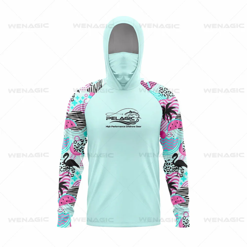 Pelagic Gear Neue Angelbekleidung Sommer Herren Langarm T-Shirt Fisch Sonnenschutz Atmungsaktive Kapuzen Gesichtsmaske Angelbekleidung
