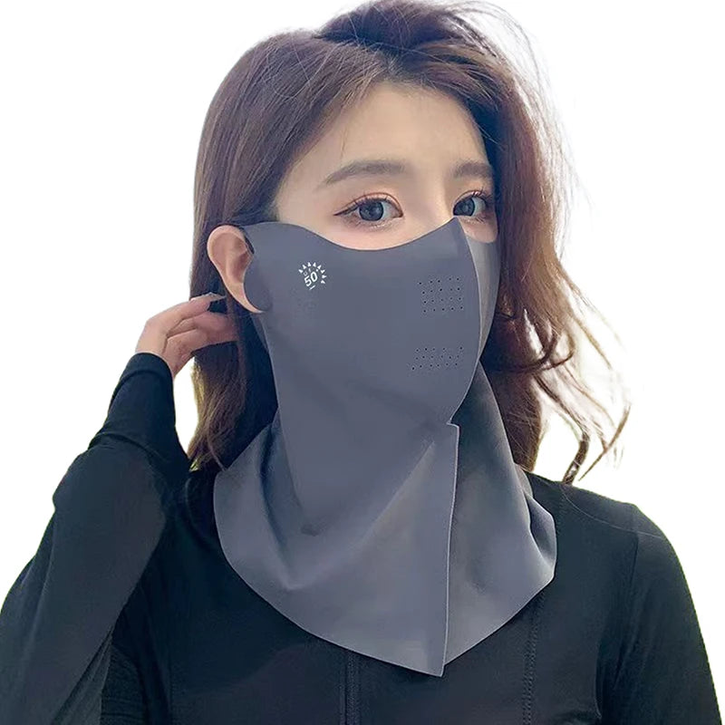 Damen Sommer UV-Schutz Nackenhalstuch Eisseide Gesichtsmaske Outdoor Wickeltuch Sport Radfahren Sonnenschutz Staubdicht