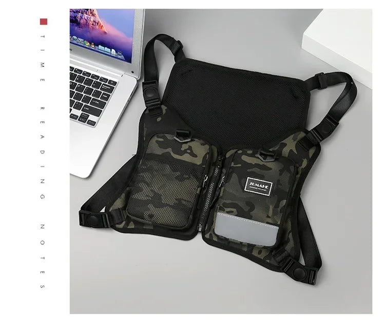 Funktion 2026 Neue Brusttasche Weste Outdoor Hip Hop Sport Fitness Herren Schutz Reflektierende Top Weste Radfahren Angeln Westen Mochila