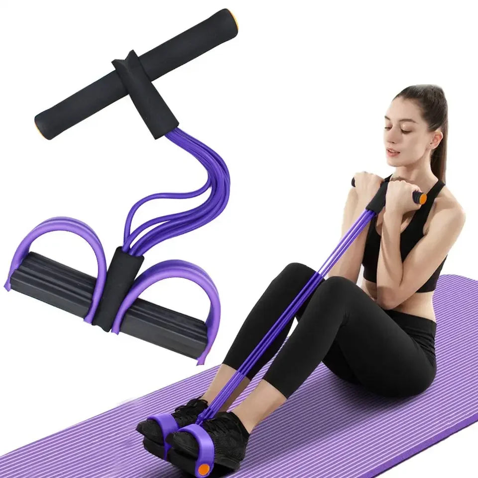 1PCS Multifunktions-Spannseil mit 4 Röhren, elastischer Yoga-Pedal-Puller-Widerstandsband, Naturkautschuk-Spannseil Fitnessgeräte