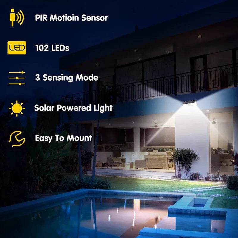118LED Neueste Solar-LED-Leuchten Outdoor Solarlampe mit Bewegungssensor 4 Modi Wasserdicht IP65 Solar Gartenleuchte Straßenhof Laterne