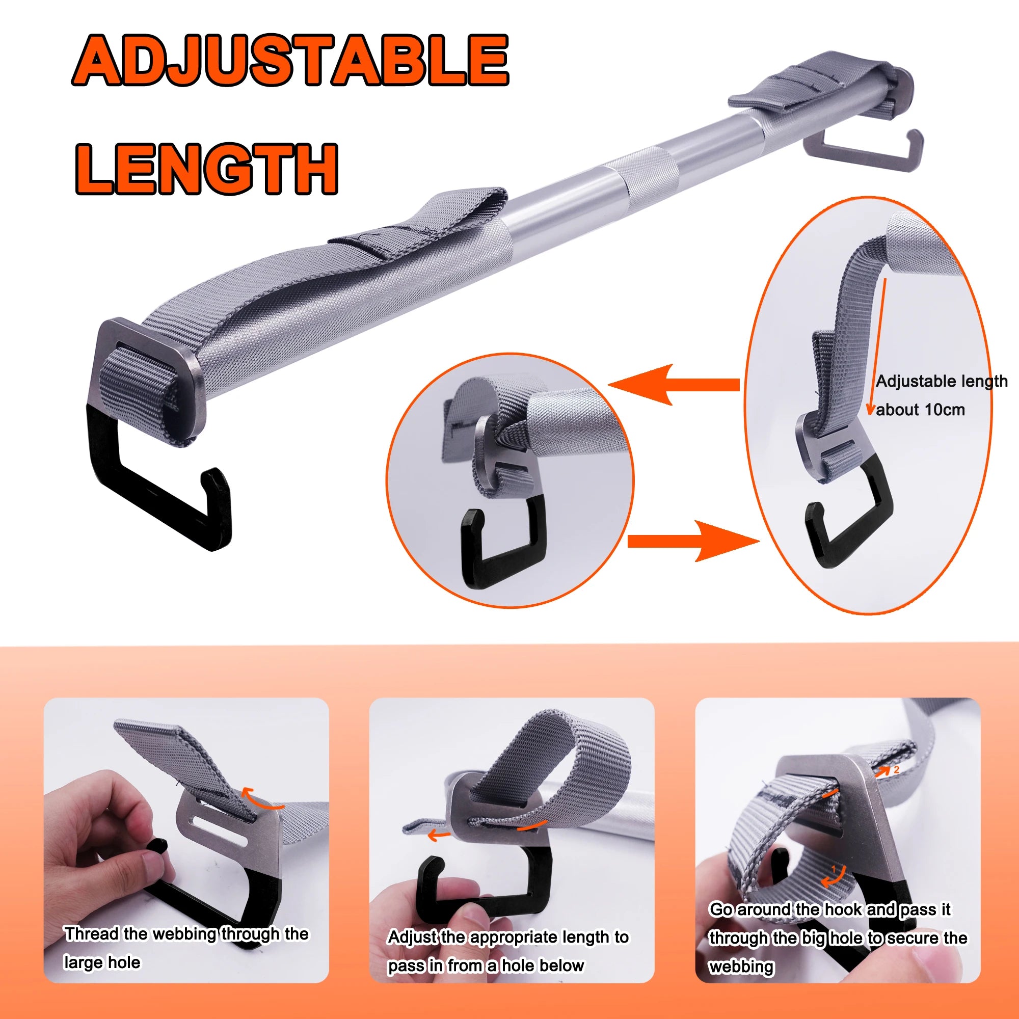 Adjustable Resistance Band Exercise Bar Large e-Type Hook Metal Bar for Loop Elastic Band Home Gym Workout Fitness Equipment