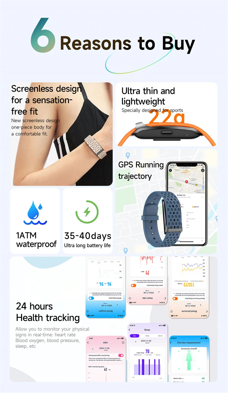 LIGE Smartwatch ohne Display Herren Herzfrequenz Blutdruck Gesundheitsmonitor Armband Smart Armreif Sport Fitness Damen Smartwatch
