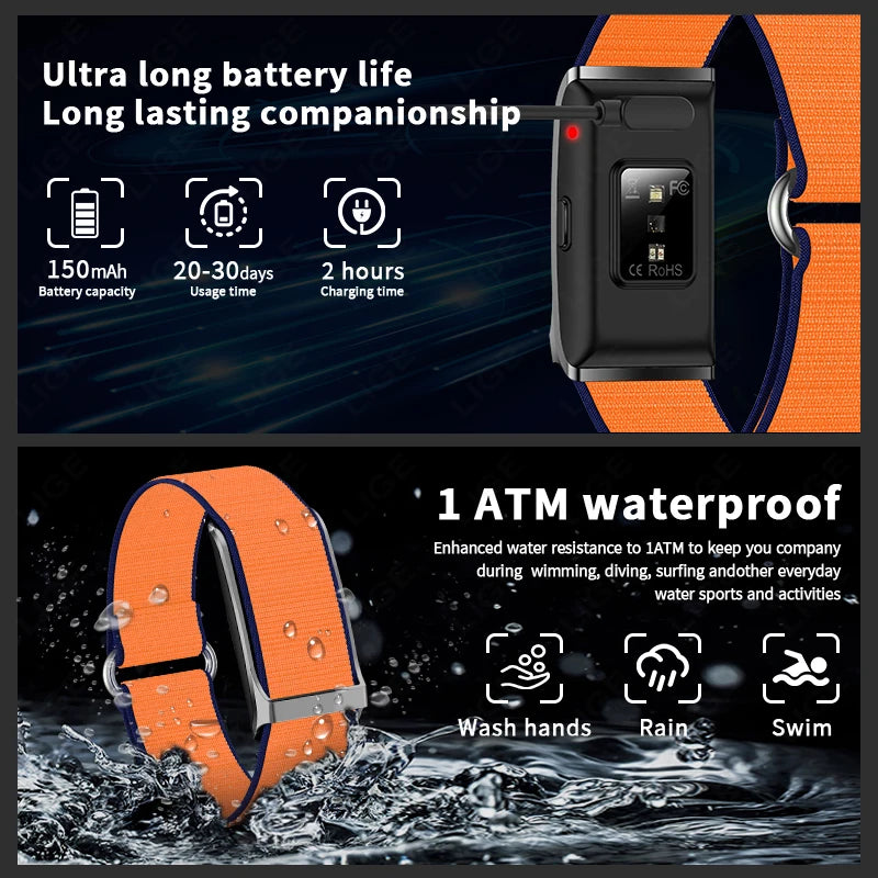 LIGE Smartwatch ohne Display Herren Herzfrequenz Blutdruck Gesundheitsmonitor Armband Smart Armreif Sport Fitness Damen Smartwatch