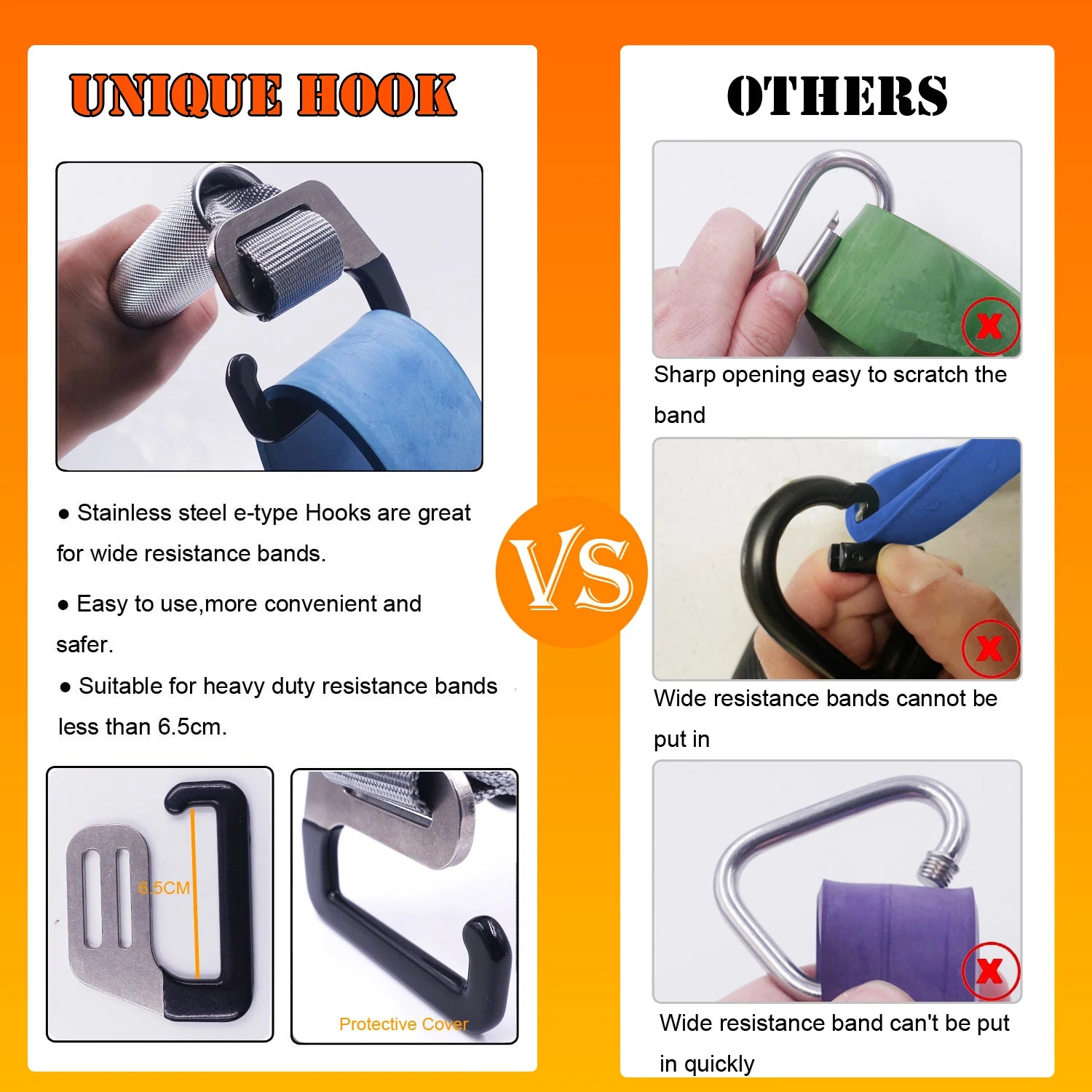 Adjustable Resistance Band Exercise Bar Large e-Type Hook Metal Bar for Loop Elastic Band Home Gym Workout Fitness Equipment