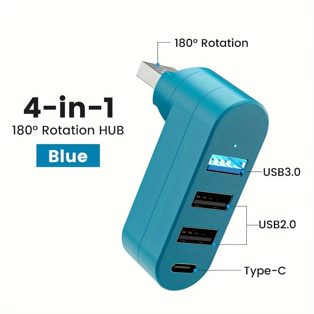 Mini Splitter 4 Ports USB Hub 3.0 Box Drehbarer USB-Datenübertragungs-Mehrfach-Expander für Computer, Laptop, MacBook, PC-Zubehör