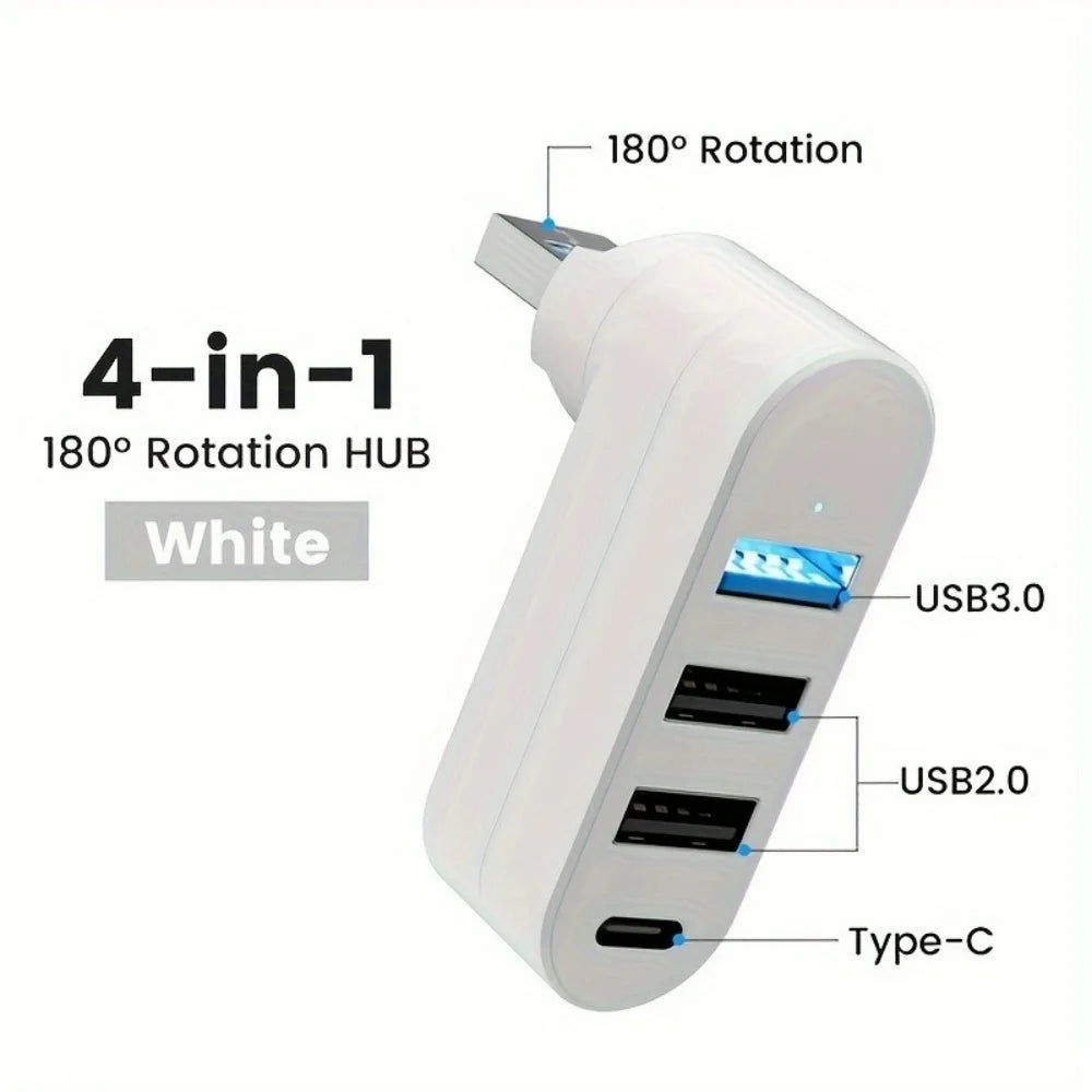 Mini Splitter 4 Ports USB Hub 3.0 Box Drehbarer USB-Datenübertragungs-Mehrfach-Expander für Computer, Laptop, MacBook, PC-Zubehör