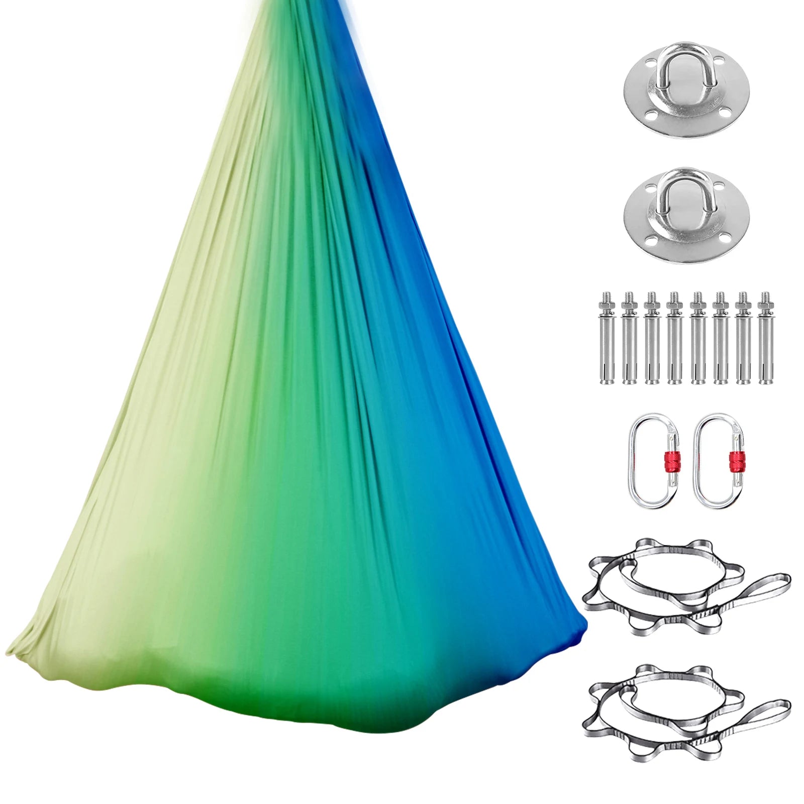 Aerial Yoga Hammock Set Fitness Pilates Silk Fabric Yoga Swing 5.5 Yards Include Carabiners Daisy Chain for Inversion Exercises