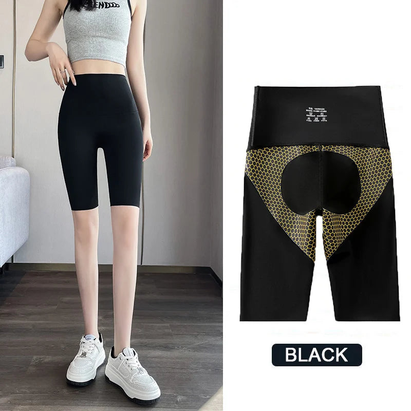 BIVIGAOS Flüssige Radlerhose Damen Wabenmuster Hoher Bund Bauchkontrolle Po-Former Nahtlos Fitness Sport Biker Shorts Leggings