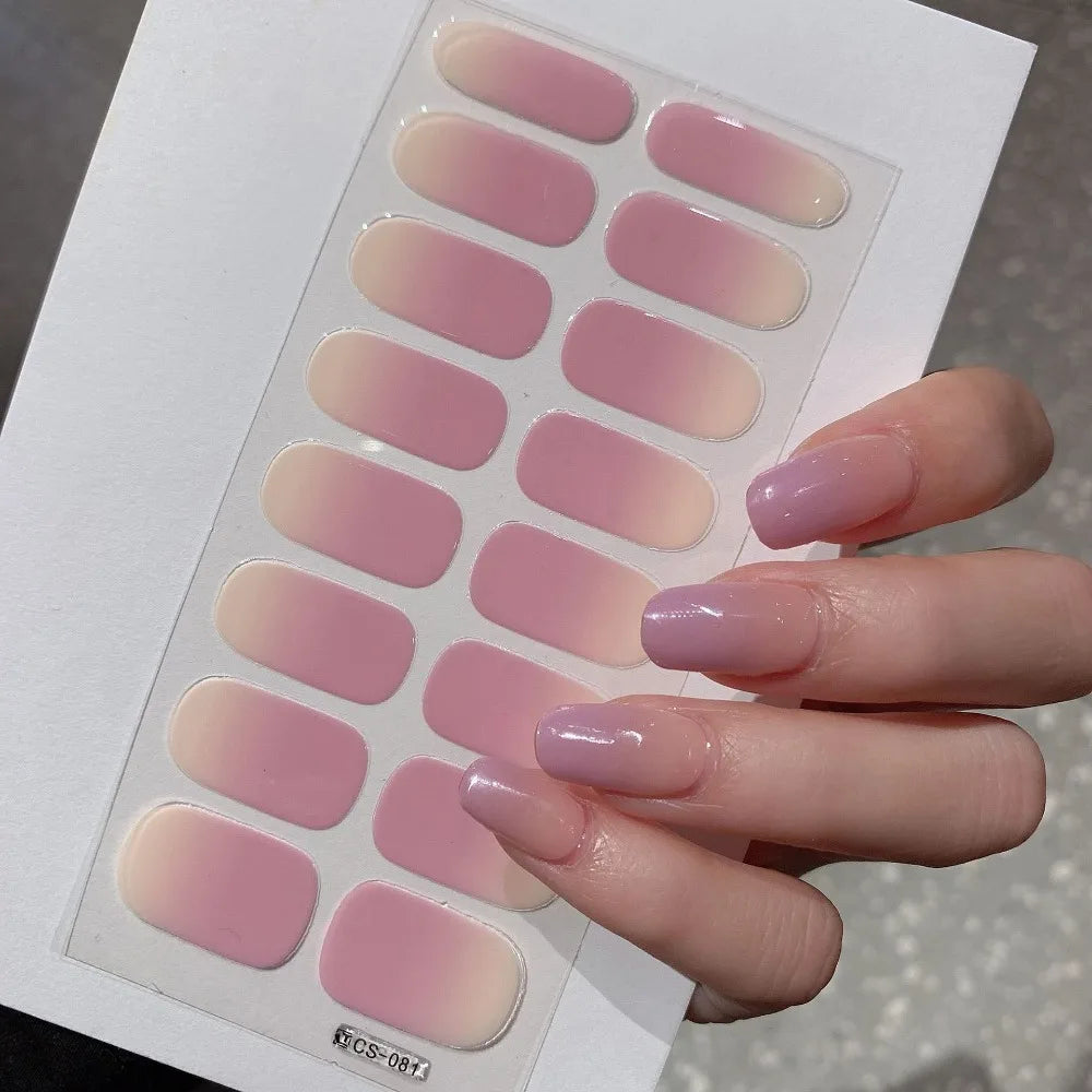 Semi-cured Gel-Nagelsticker, einfarbig, halbgebackene Nagelspitzen, vollständige Aufkleber, UV-Lampe erforderlich