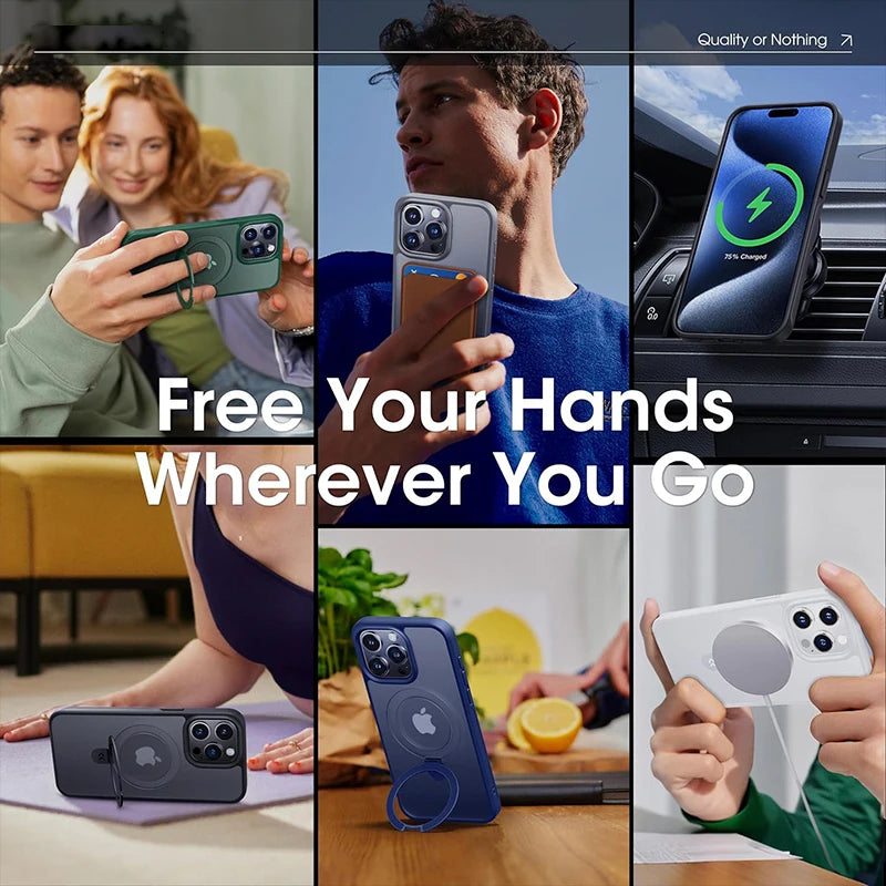 Durchsichtige magnetische Handyhülle mit Ring-Ständer für iPhone 16 15 14 Pro Max Plus 13 12 11 Handyhüllen Slim Cover