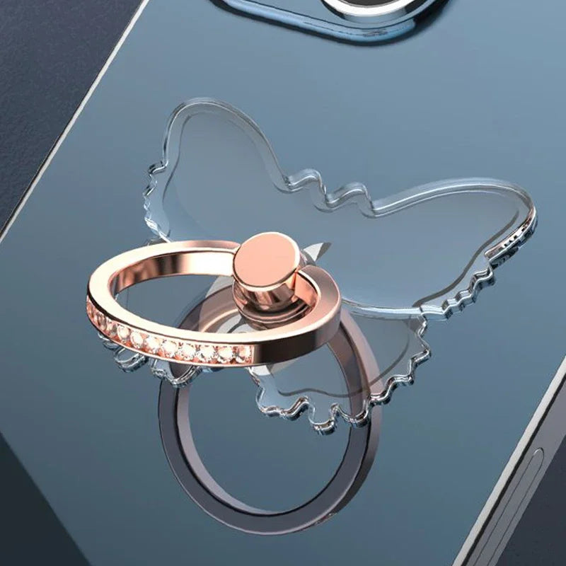 Transparenter Luxus-Schmetterlings-Fingerring-Handyhalter für iPhone 15 Smartphone-Sticker-Ständer-Zubehör faltbarer Halter