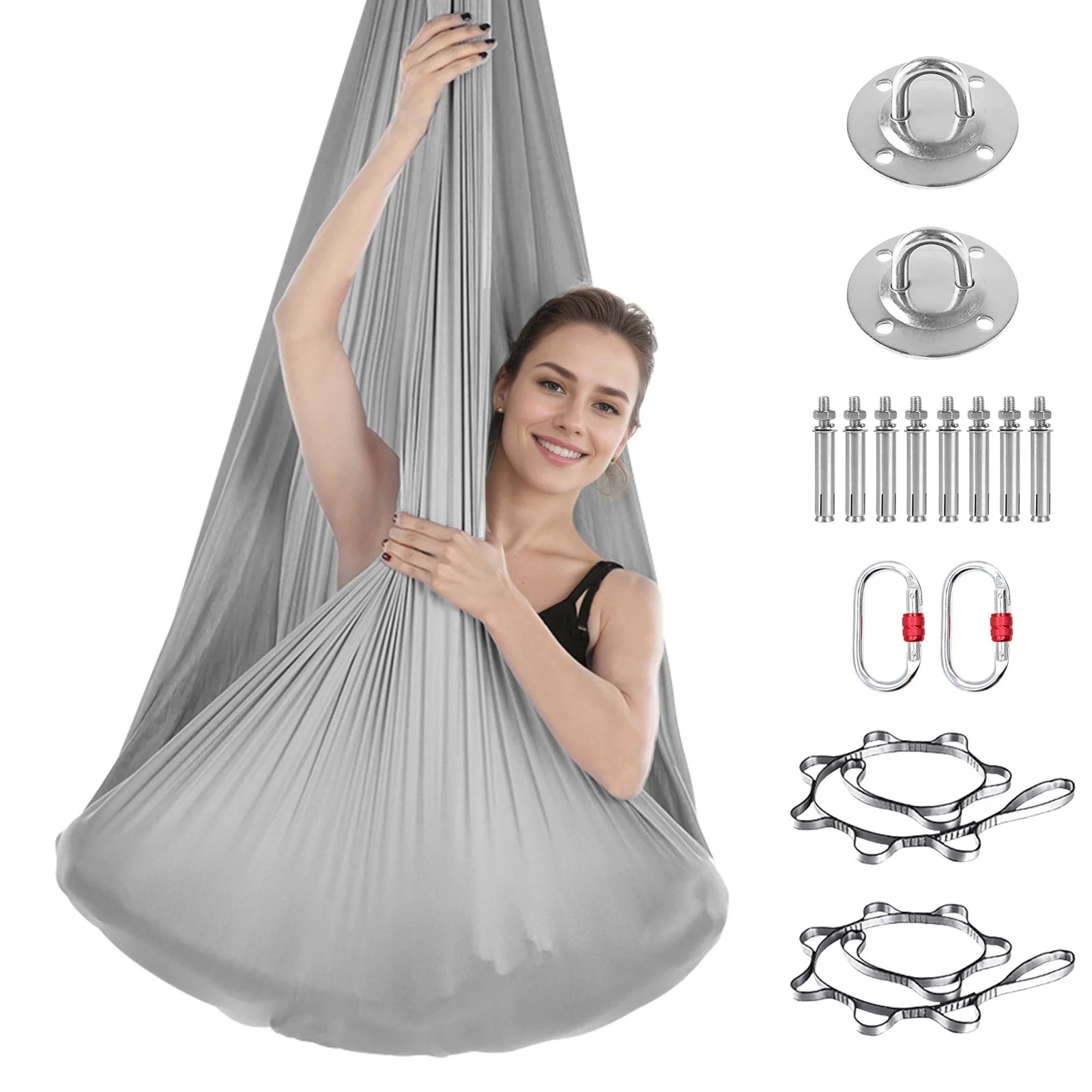 Aerial Yoga Hammock Set Fitness Pilates Silk Fabric Yoga Swing 5.5 Yards Include Carabiners Daisy Chain for Inversion Exercises