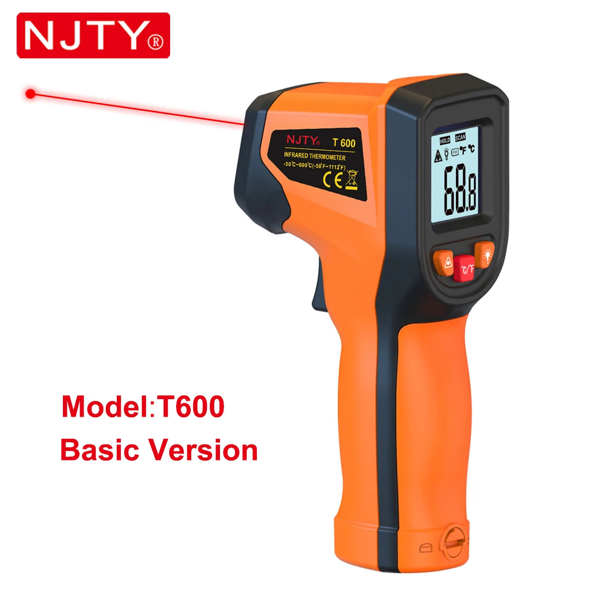 NJTY T600 T600A Digitales Infrarot-Thermometer Pistole -58°F bis 1112°F (-50℃ bis 600℃) Professionelle industrielle Laser-Temperaturpistole