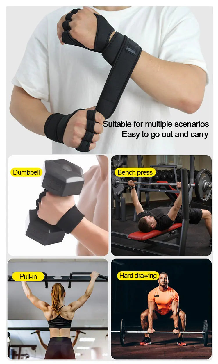 Fitnesshandschuhe für Damen und Herren, Gewichtheben, mit Handgelenkband, Bodybuilding, Training, Sport, Übung, Radfahren, stoßfest