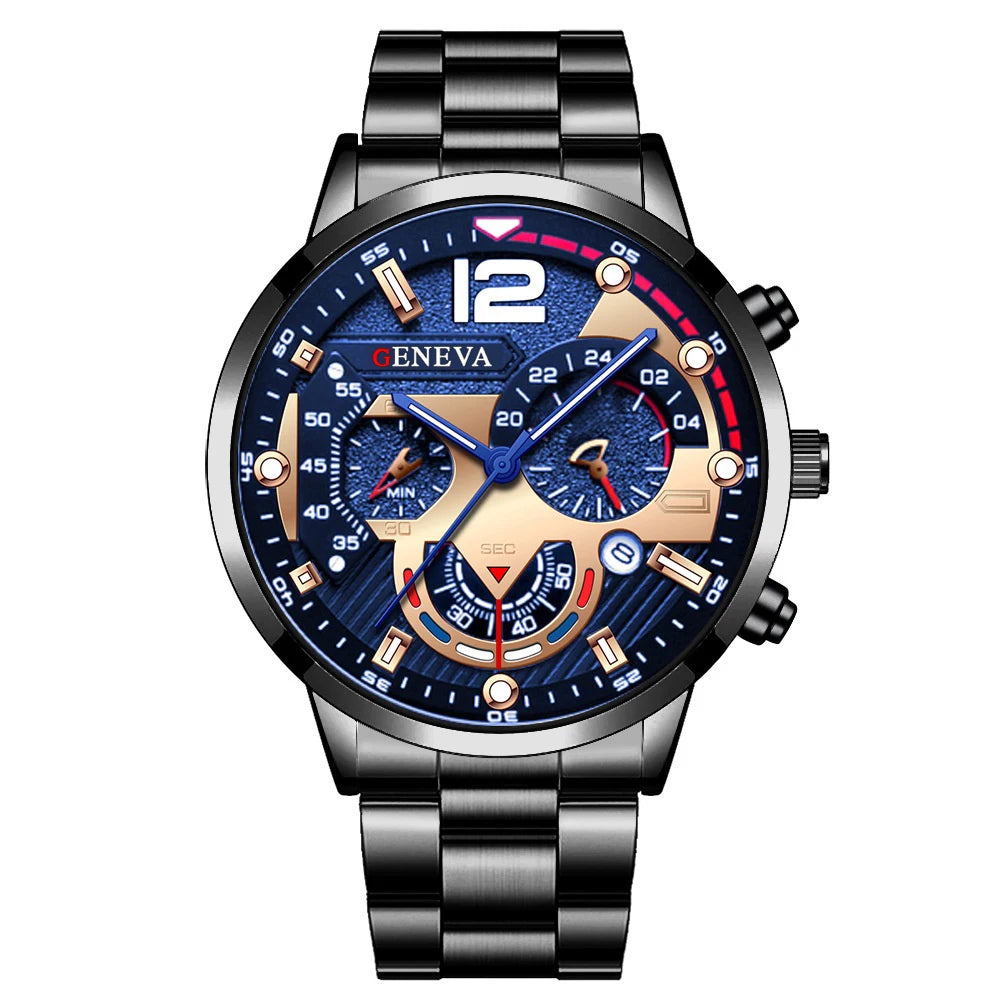 Modische Herrenarmbanduhr Edelstahlarmband Analog Quarz Armbanduhr mit Kalender
