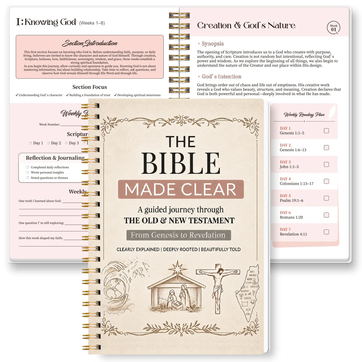 1pc 8-Week Bible Study Planner, 8.15×5.67in Twin-Wire Devotional Journal, Scripture Reading & Reflection Notebook