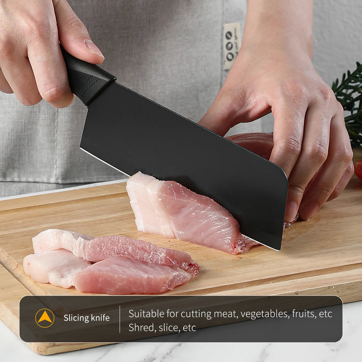 Kitchen knife set, including cleaver, chef's knife, and fruit knife, with knife block, suitable for peeling meat and vegetables