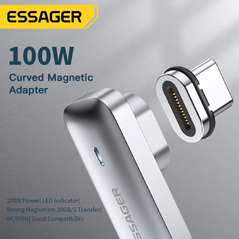 Essager PD 100W Magnetischer USB C OTG Adapter Schnellladung Typ C Magnetischer Anschluss 20Gbp Datensynchronisation 4K@60Hz für Macbook Laptop