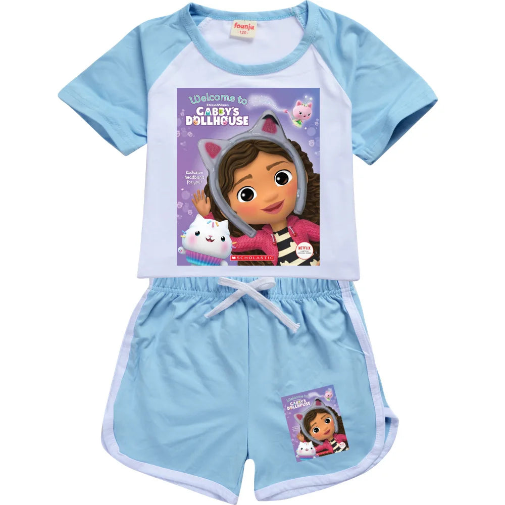 Gabby Style Clothes Kids Gabi Chat T-shirt Shorts 2pcs Sets Girls Fitness Running Outfits Children Short Sleeve Sportsuits