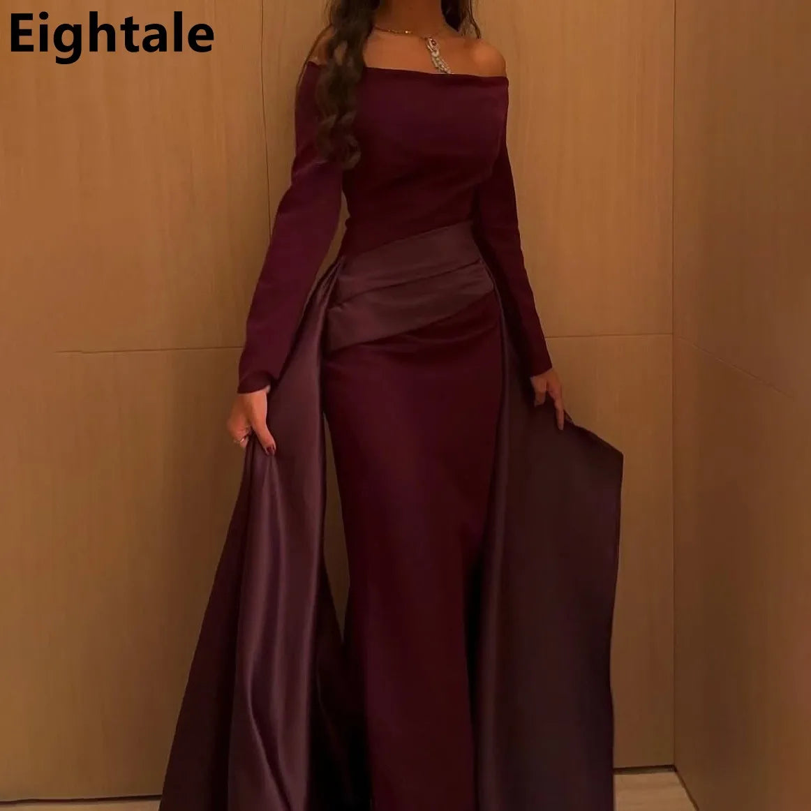 Eightale Burgundy Saudi Evening Dress Off Shoulder Long Sleeve Mermaid Women Party Prom Dresses Dubai 2025 Customized