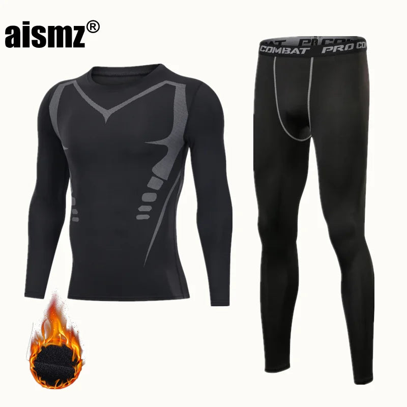 Winter Thermal Underwear Men Compression Fitness Fleece Man Sport First Layer Underwear Set Second Thermal Men's Skin Long Johns