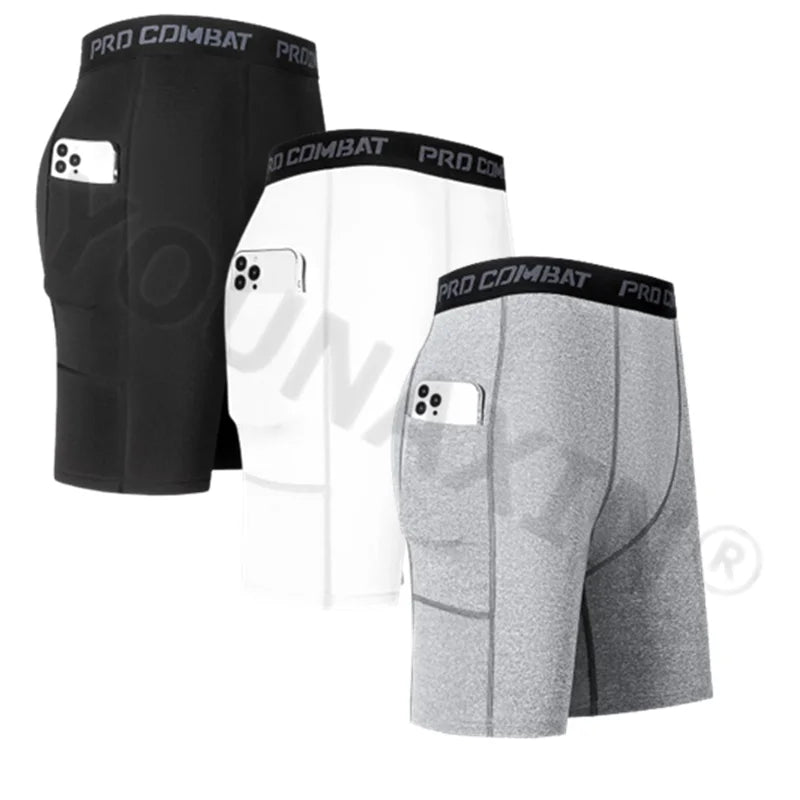 3 Pcs Men's Underwear Boxer Breifts Long Panties Sports Shorts With Pocket Fitness Training Running Undies S M L XL 2XL 3XL