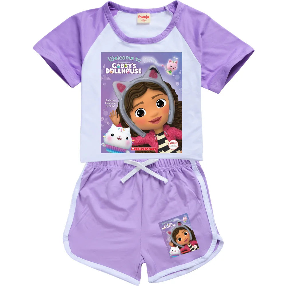 Gabby Style Clothes Kids Gabi Chat T-shirt Shorts 2pcs Sets Girls Fitness Running Outfits Children Short Sleeve Sportsuits
