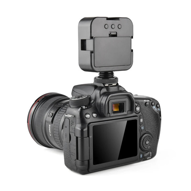 Miniluz de vídeo LED portátil, iluminación fotográfica de 6500 K, lámpara de relleno para selfie de teléfono móvil y transmisión en vivo con 3 zapatas frías, lámpara para vlogs