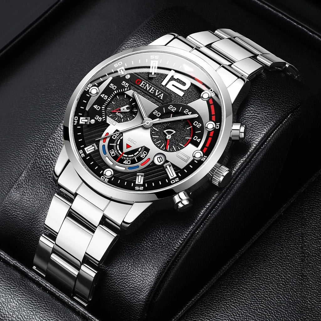 Modische Herrenarmbanduhr Edelstahlarmband Analog Quarz Armbanduhr mit Kalender