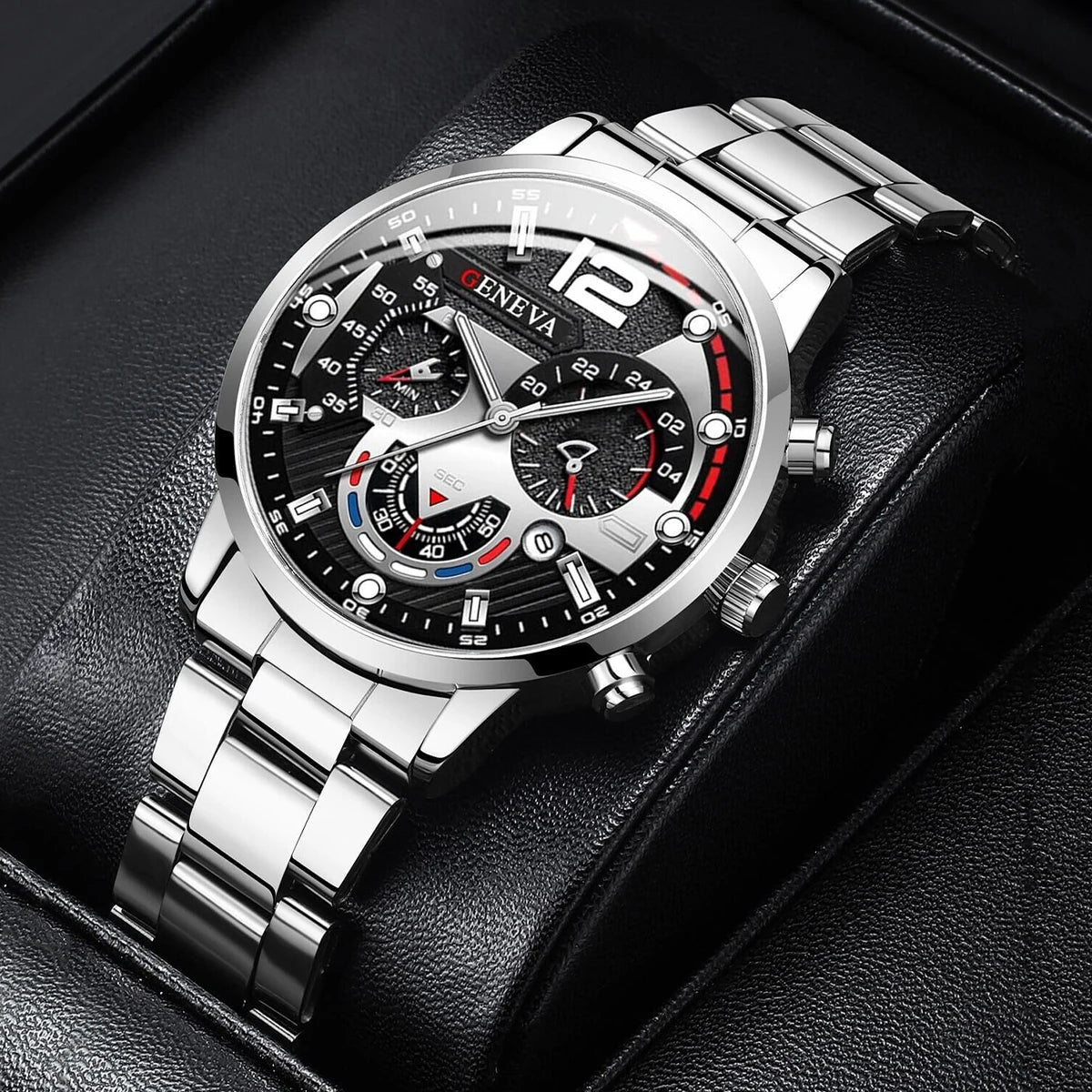 Modische Herrenarmbanduhr Edelstahlarmband Analog Quarz Armbanduhr mit Kalender
