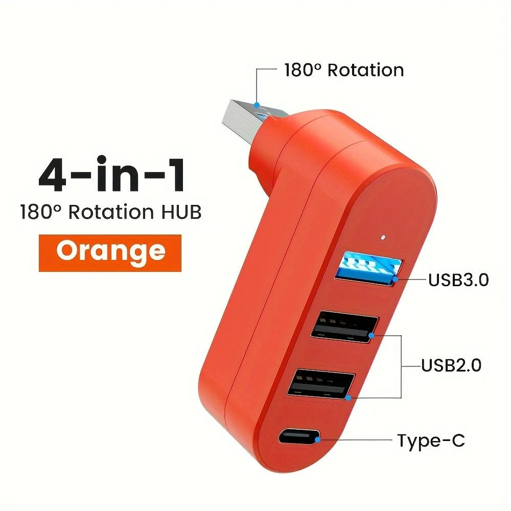 Mini Splitter 4 Ports USB Hub 3.0 Box Drehbarer USB-Datenübertragungs-Mehrfach-Expander für Computer, Laptop, MacBook, PC-Zubehör