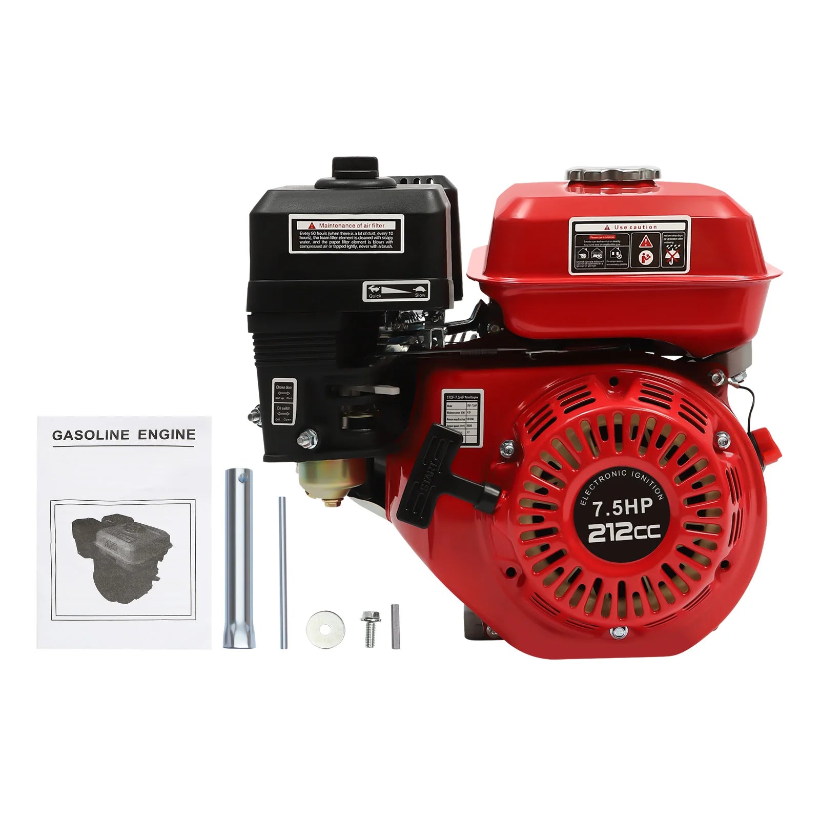 4-Takt 212cc Benzinmotor, 7,5PS 4000W 3600 U/min Einzylinder-Handstart-Benzinmotor, Kurbelwellendurchmesser 20mm