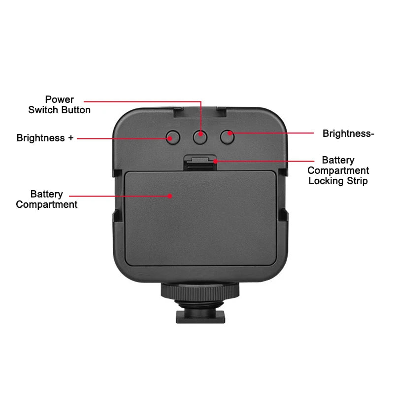 Miniluz de vídeo LED portátil, iluminación fotográfica de 6500 K, lámpara de relleno para selfie de teléfono móvil y transmisión en vivo con 3 zapatas frías, lámpara para vlogs